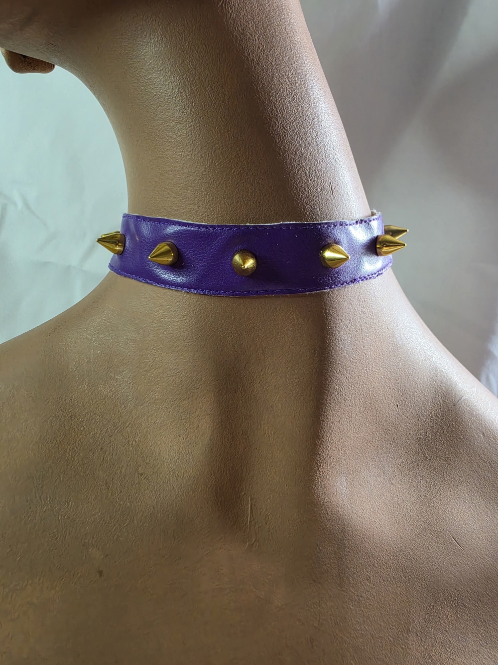 Bright Purple PVC 1/4" Gold Spiked Collar.